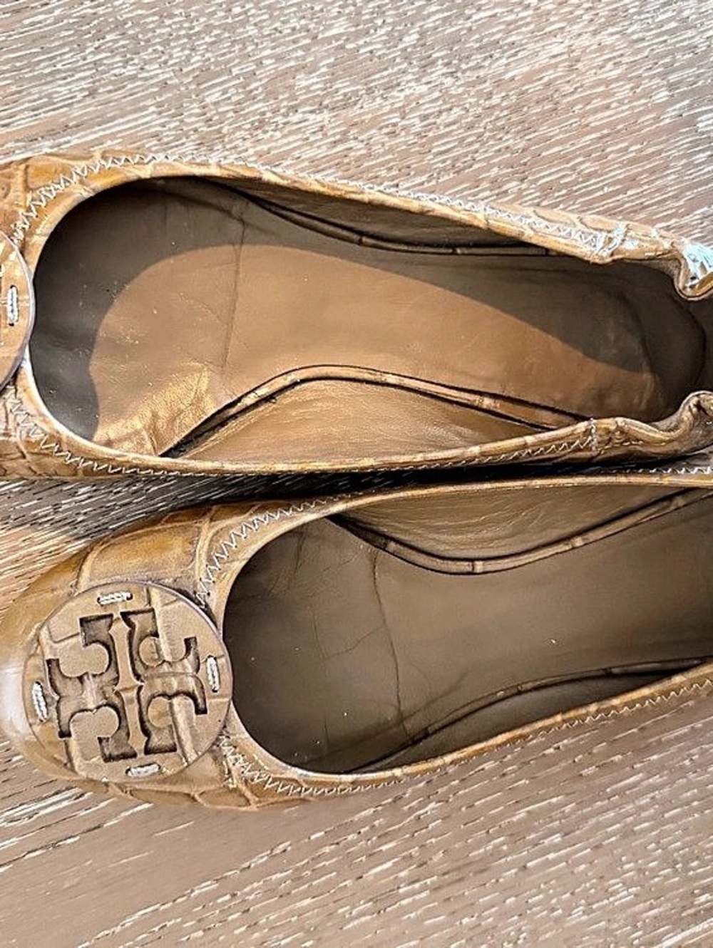 Tory Burch Reva Croc-Embossed Leather Ballet Flat Brown